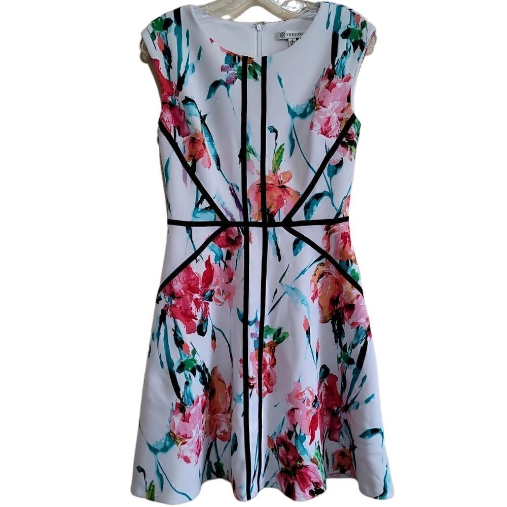 Versona Women's White Floral Sleeveless Dress Sz 4
